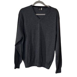 JoS A Bank Merino Wool Sweater Charcoal V-Neck Size L Large Grey